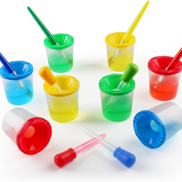 Toddler Paint Brushes Paint Cups, Droppers for Kids, No Spill Paint Cups for Kids, Plastic Liquid Dropper for Kids Crafts, Spill Proof Paint Cups for Preschool Classroom Furniture